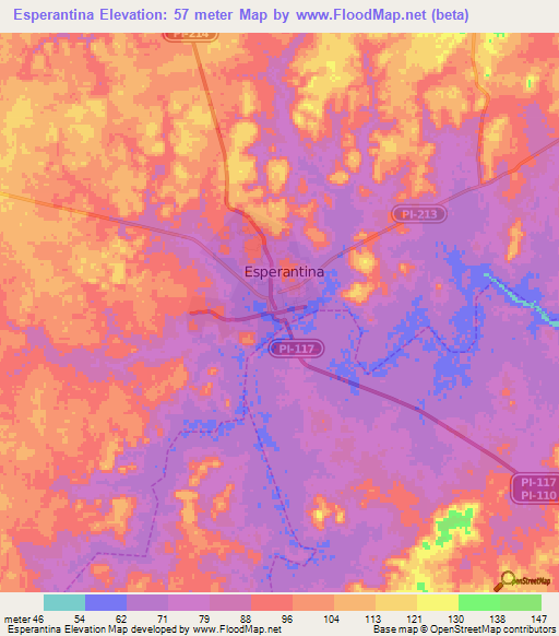 Esperantina,Brazil Elevation Map