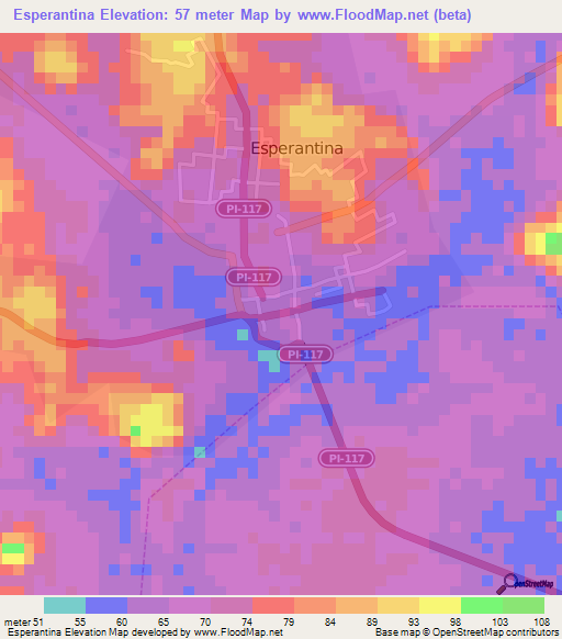 Esperantina,Brazil Elevation Map