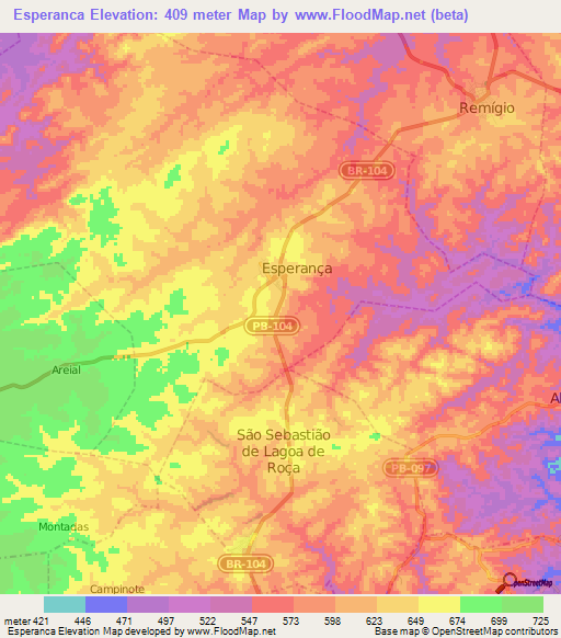 Esperanca,Brazil Elevation Map