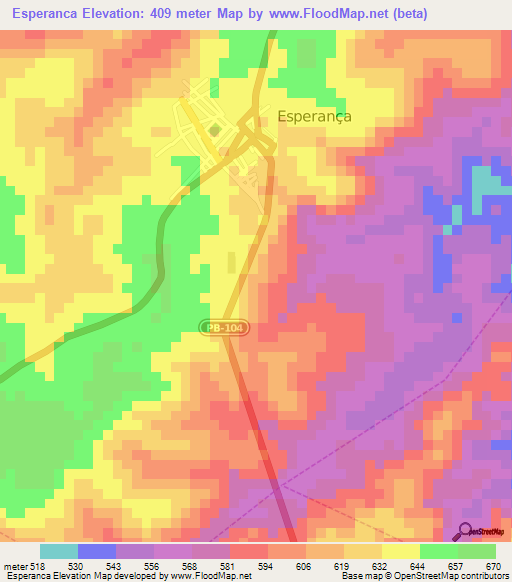 Esperanca,Brazil Elevation Map