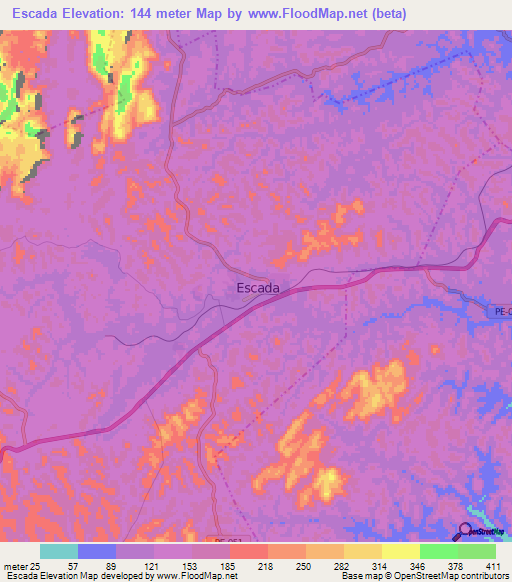 Escada,Brazil Elevation Map