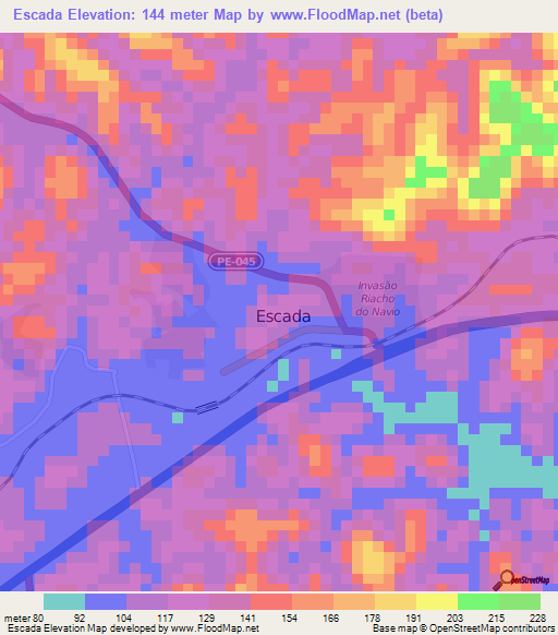 Escada,Brazil Elevation Map