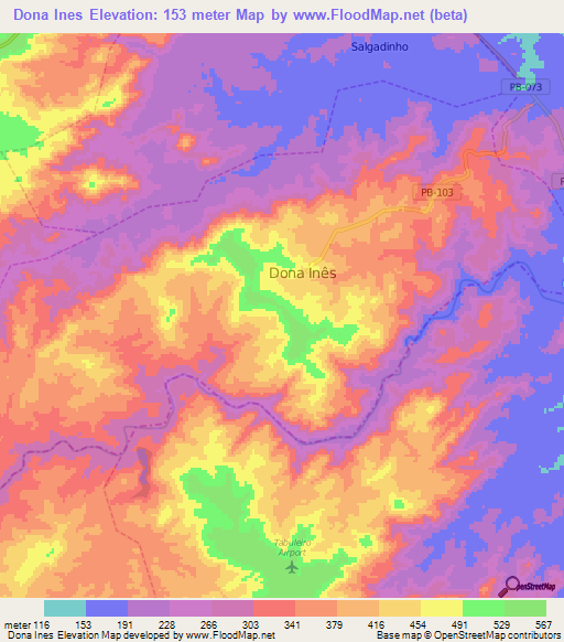 Dona Ines,Brazil Elevation Map