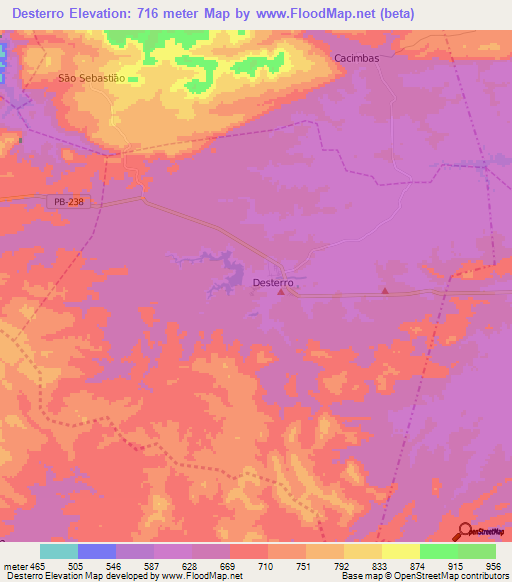 Desterro,Brazil Elevation Map