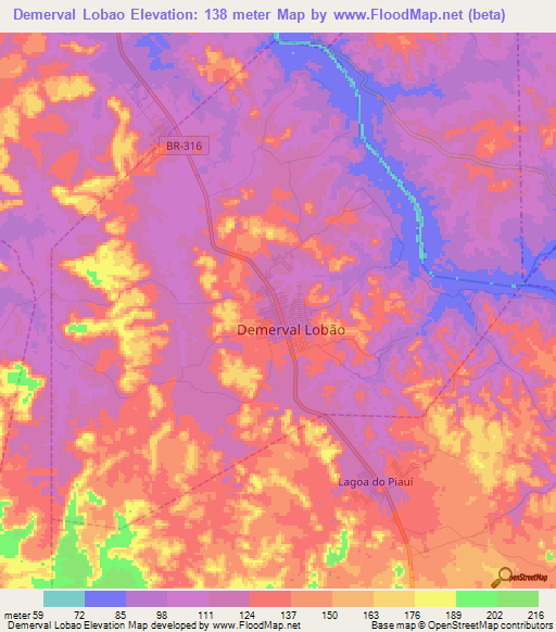 Demerval Lobao,Brazil Elevation Map