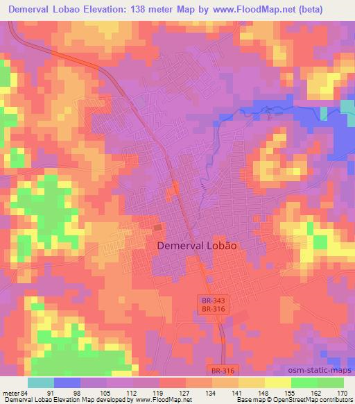 Demerval Lobao,Brazil Elevation Map