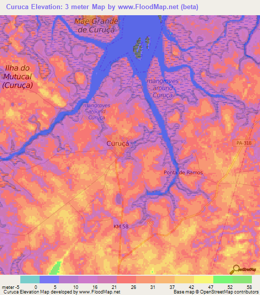 Curuca,Brazil Elevation Map