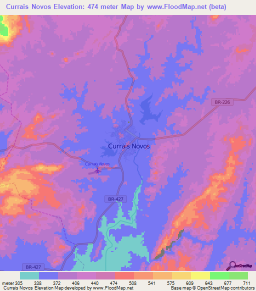 Currais Novos,Brazil Elevation Map