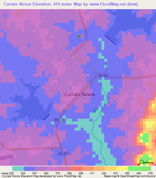 Currais Novos,Brazil Elevation Map