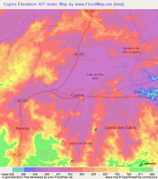 Cupira,Brazil Elevation Map