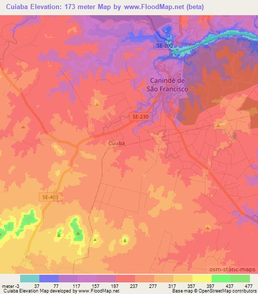 Cuiaba,Brazil Elevation Map