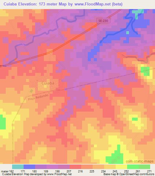 Cuiaba,Brazil Elevation Map