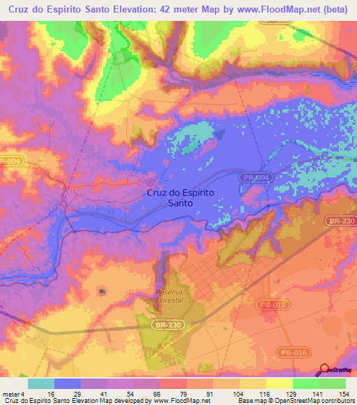 Cruz do Espirito Santo,Brazil Elevation Map