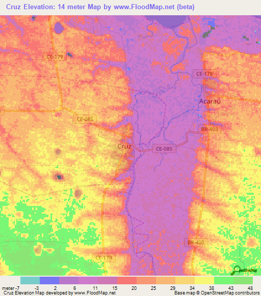 Cruz,Brazil Elevation Map