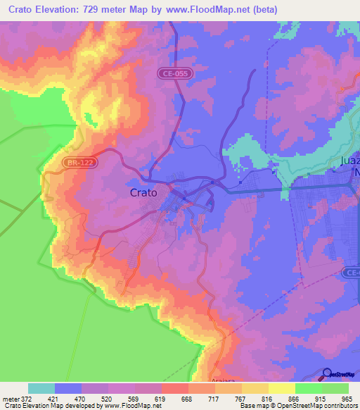 Crato,Brazil Elevation Map