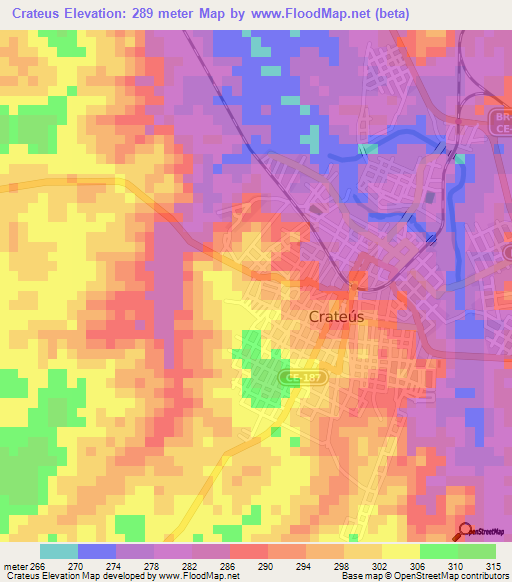 Crateus,Brazil Elevation Map