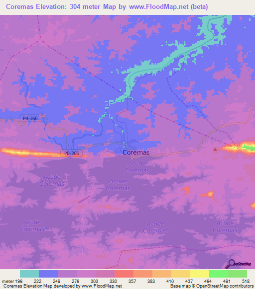 Coremas,Brazil Elevation Map