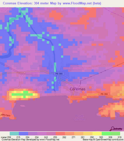 Coremas,Brazil Elevation Map