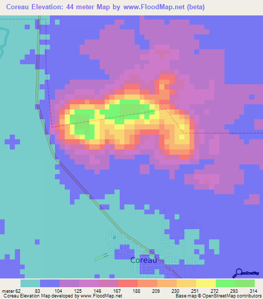 Coreau,Brazil Elevation Map