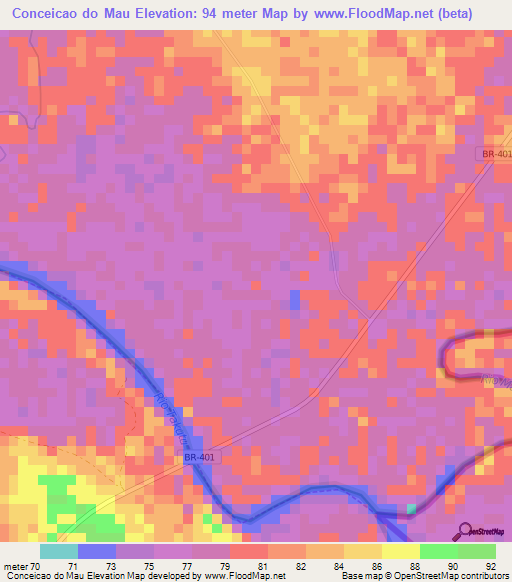 Conceicao do Mau,Brazil Elevation Map