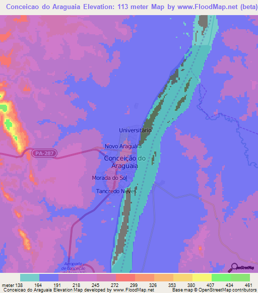 Conceicao do Araguaia,Brazil Elevation Map