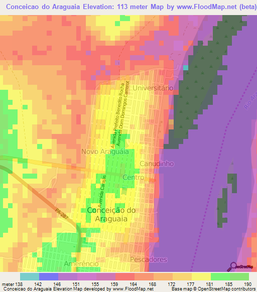 Conceicao do Araguaia,Brazil Elevation Map