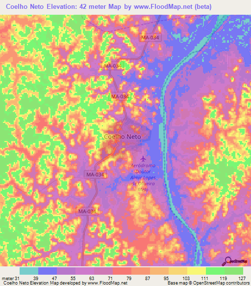 Coelho Neto,Brazil Elevation Map