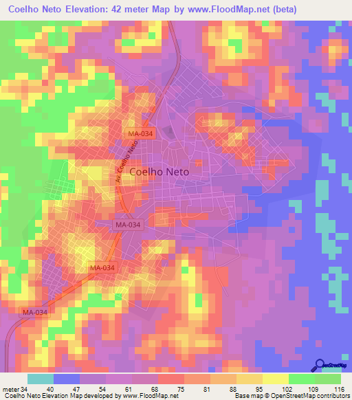 Coelho Neto,Brazil Elevation Map