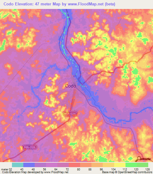 Codo,Brazil Elevation Map