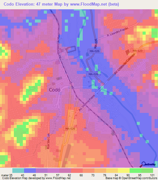 Codo,Brazil Elevation Map