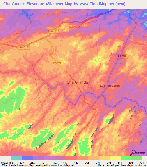 Cha Grande,Brazil Elevation Map