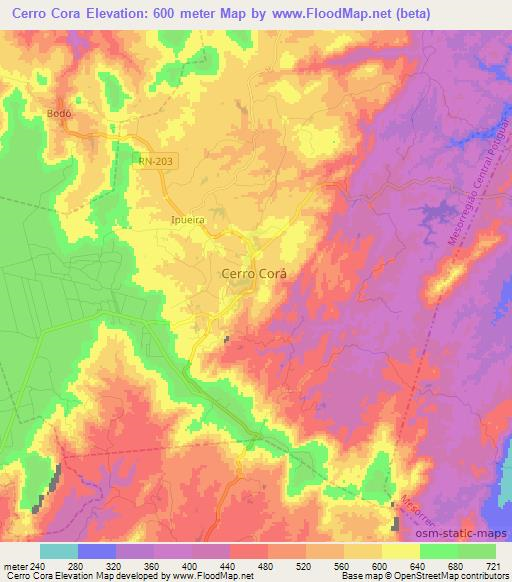 Cerro Cora,Brazil Elevation Map