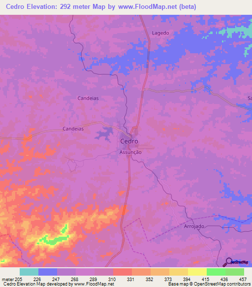 Cedro,Brazil Elevation Map