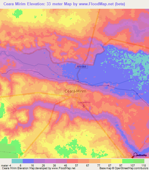 Ceara Mirim,Brazil Elevation Map