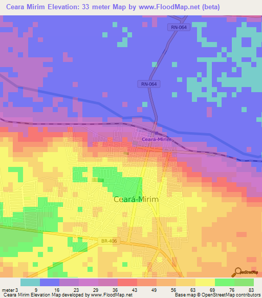 Ceara Mirim,Brazil Elevation Map