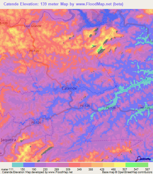 Catende,Brazil Elevation Map