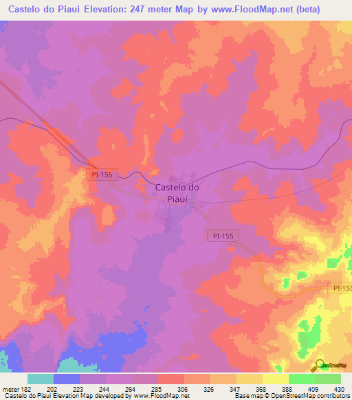 Castelo do Piaui,Brazil Elevation Map