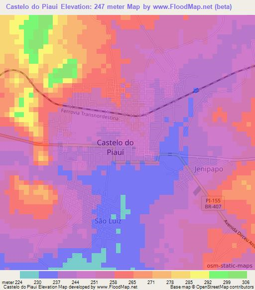 Castelo do Piaui,Brazil Elevation Map