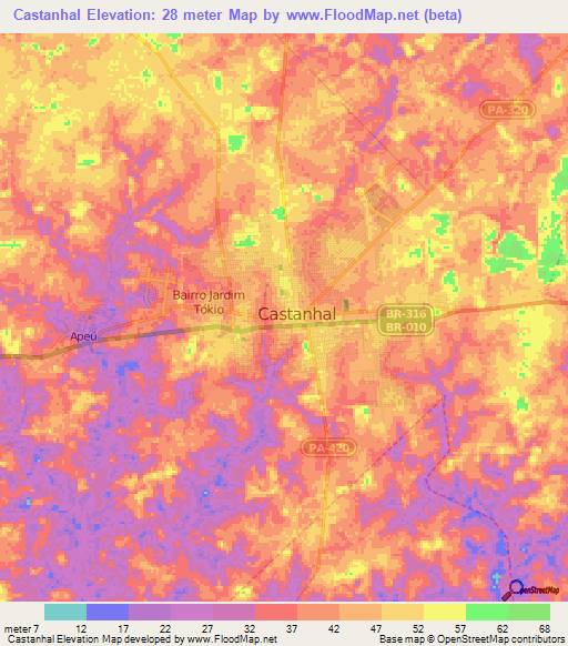 Castanhal,Brazil Elevation Map