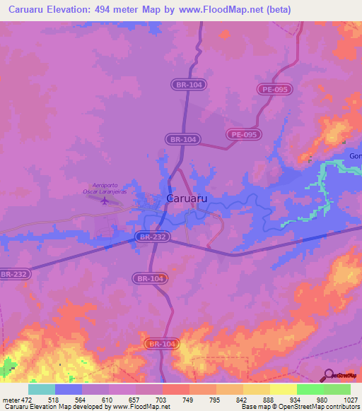 Caruaru,Brazil Elevation Map