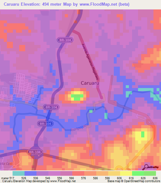 Caruaru,Brazil Elevation Map