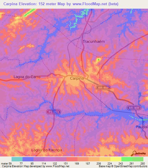 Carpina,Brazil Elevation Map