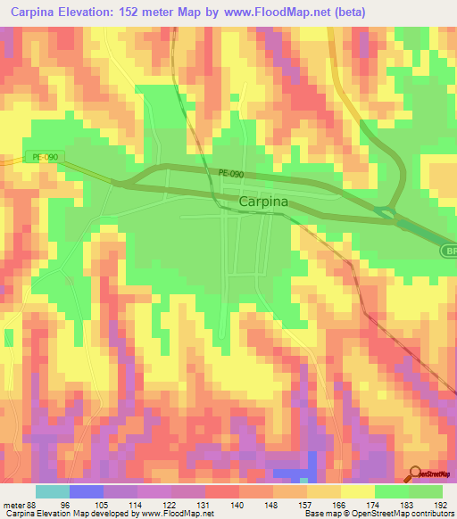 Carpina,Brazil Elevation Map