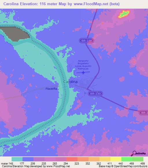 Carolina,Brazil Elevation Map