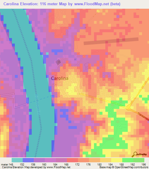 Carolina,Brazil Elevation Map