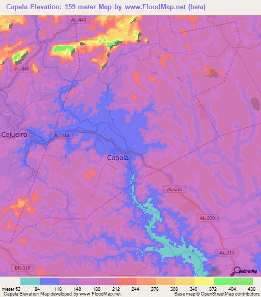 Capela,Brazil Elevation Map