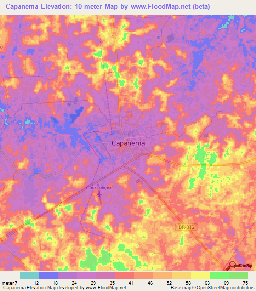 Capanema,Brazil Elevation Map