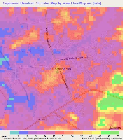 Capanema,Brazil Elevation Map