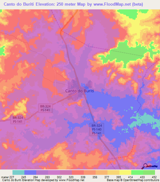 Canto do Buriti,Brazil Elevation Map