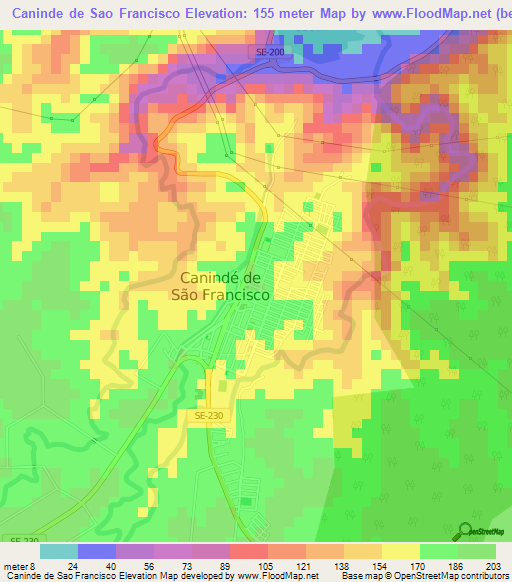 Caninde de Sao Francisco,Brazil Elevation Map